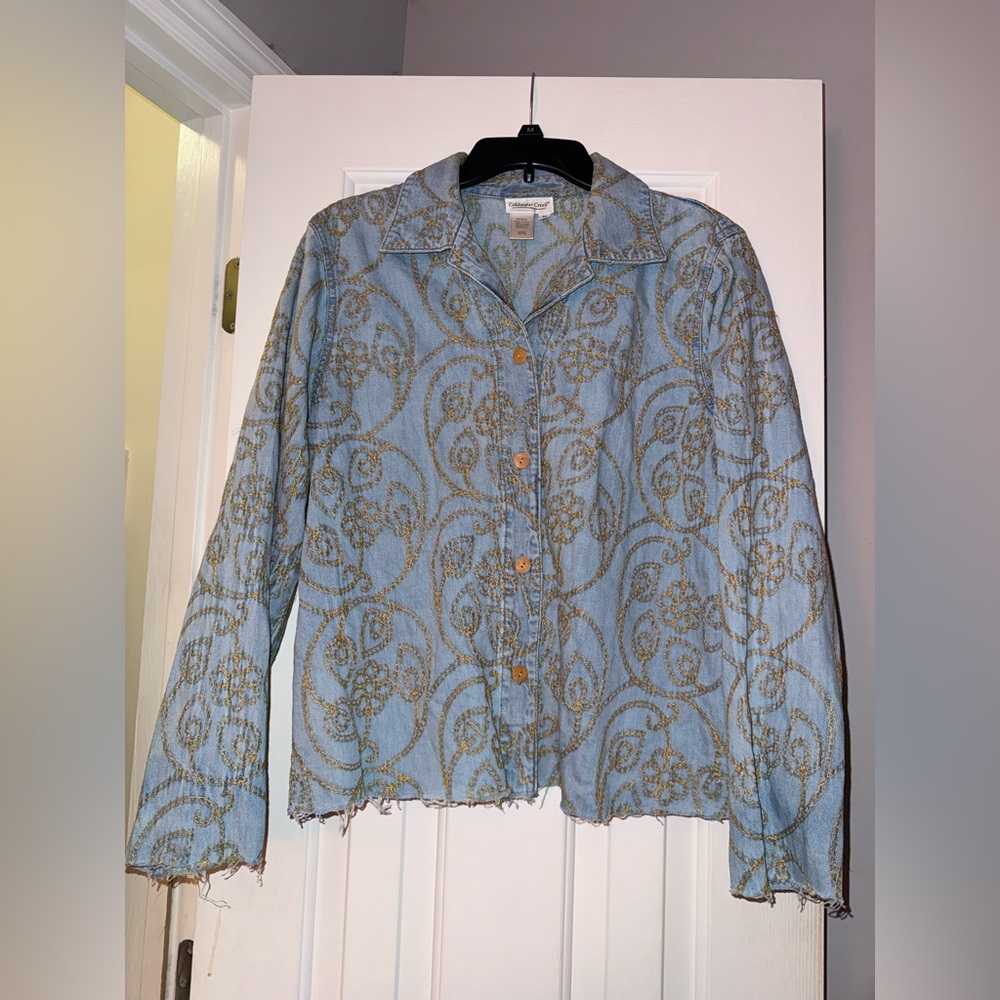 Vintage Coldwater Creek Embroidered Denim Shacket Top - 100% Cotton